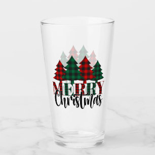 Merry Christmas Typography with Christmas Trees Glass