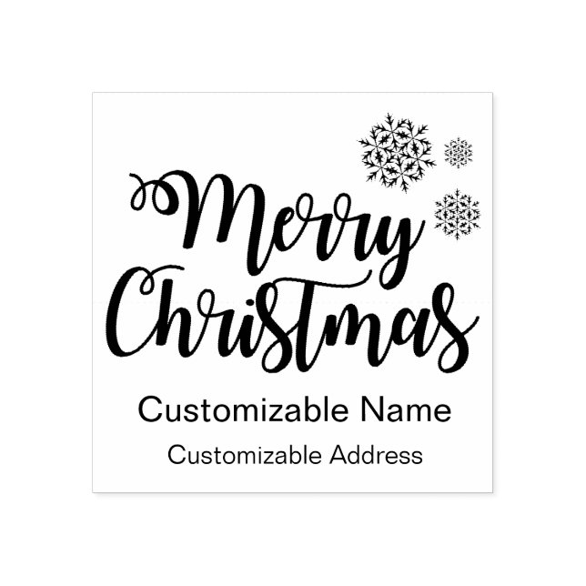 Merry Christmas Typography with Customisable Text Rubber Stamp (Imprint)