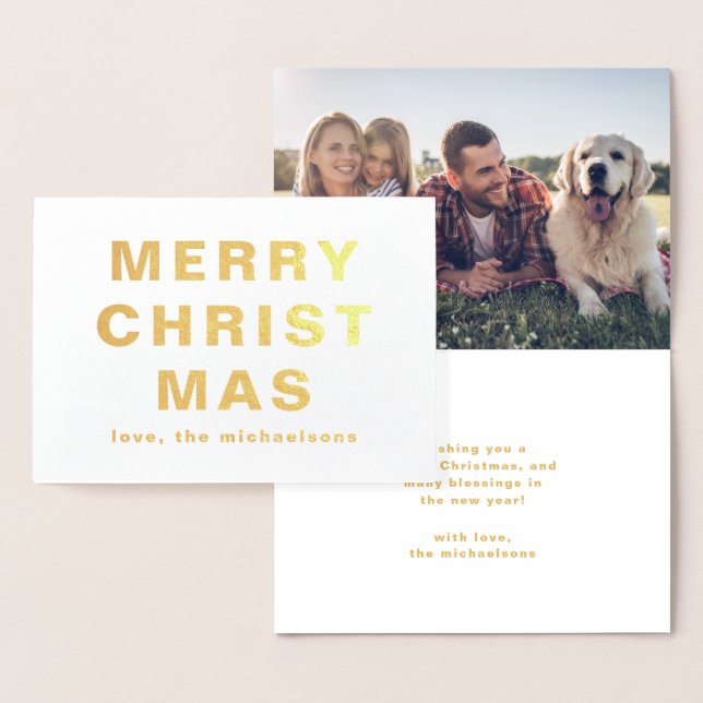 Merry Christmas Typography with Photo Christmas Foil Card (Display)