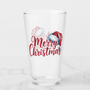 Merry Christmas Typography with Santa Hat Glass