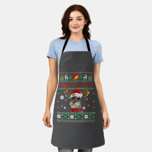 Merry Christmas Ugly Dog Schnauzer Santa Hat Apron