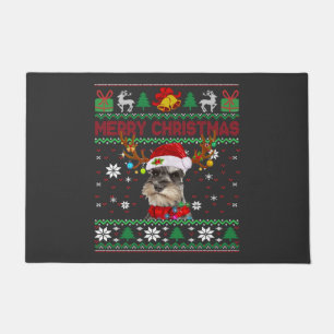 Merry Christmas Ugly Dog Schnauzer Santa Hat Doormat