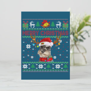 Merry Christmas Ugly Dog Schnauzer Santa Hat Holiday Card