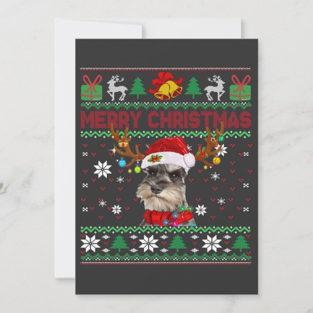 Merry Christmas Ugly Dog Schnauzer Santa Hat Invitation (Front)