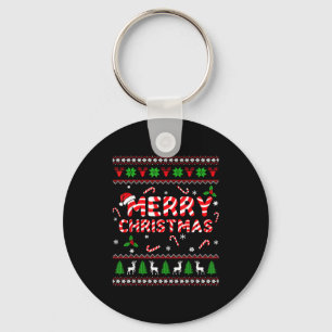 Merry Christmas Ugly Sweater Candy Cane Men Women  Key Ring