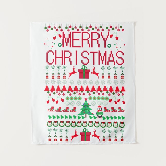 Merry Christmas "Ugly Sweater" design Tapestry (Front)