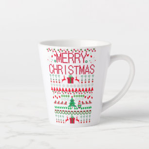 Merry Christmas Ugly Sweater Knit Pattern Latte Mug
