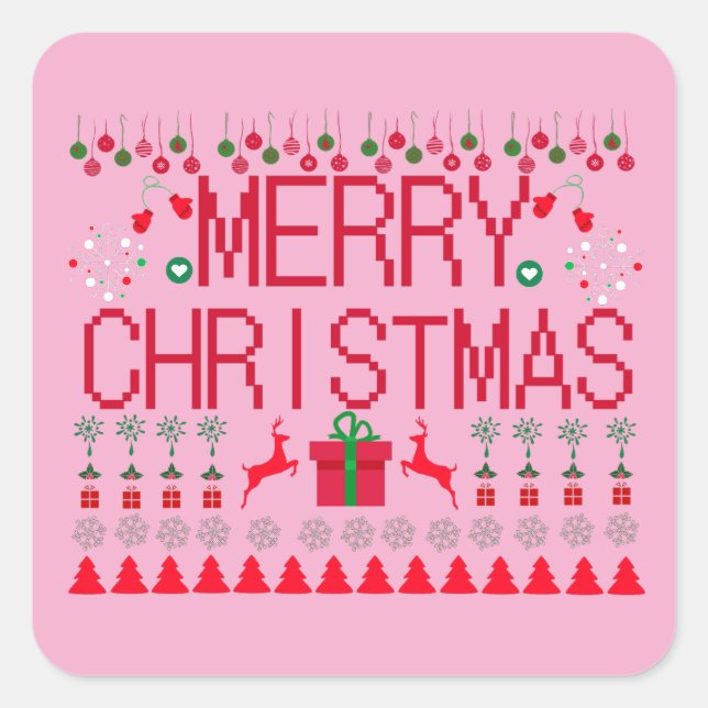 Merry Christmas Ugly Sweater Knit Pattern Square Sticker (Front)
