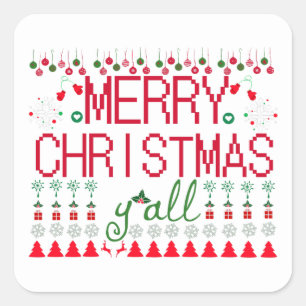 Merry Christmas Ugly Sweater Knit Pattern Square Sticker