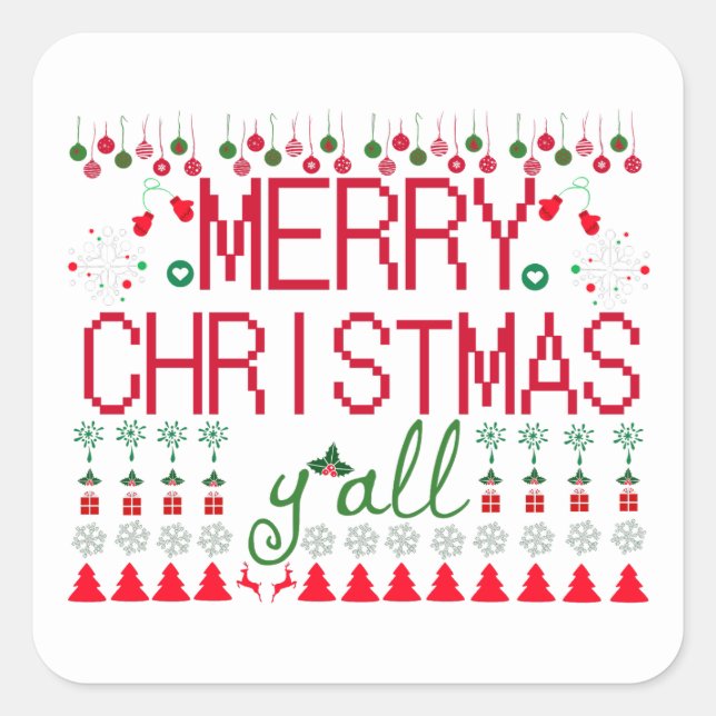 Merry Christmas Ugly Sweater Knit Pattern Square Sticker (Front)