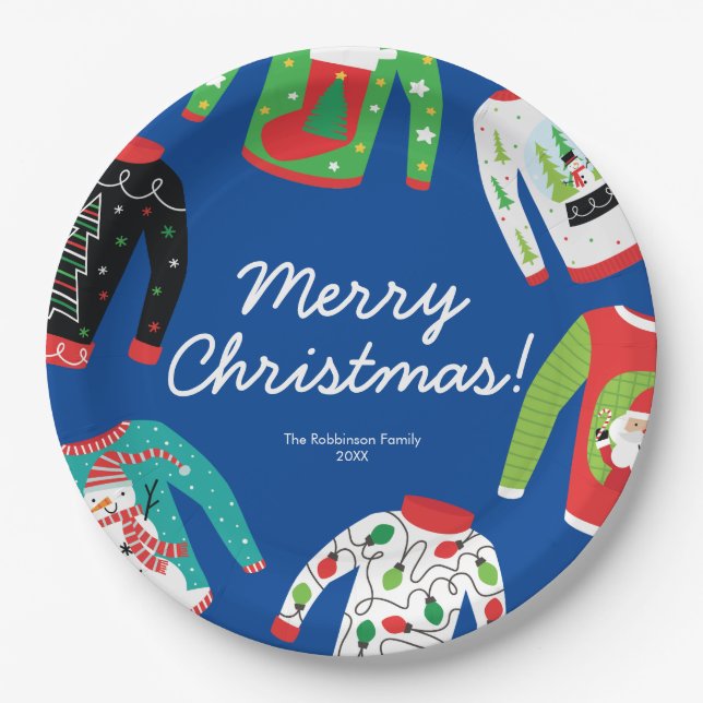 Merry Christmas Ugly Sweater Party Paper Plate (Front)