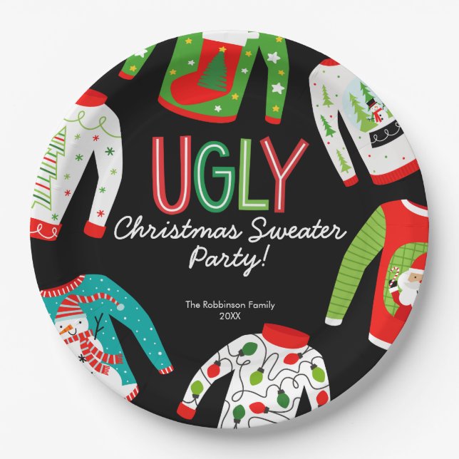 Merry Christmas Ugly Sweater Party Paper Plate (Front)