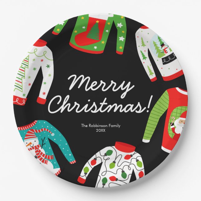 Merry Christmas Ugly Sweater Party Paper Plate (Front)