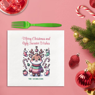 Merry Christmas & Ugly Sweater Wishes Reindeer Napkin