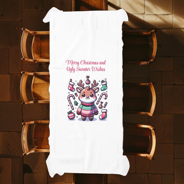 Merry Christmas & Ugly Sweater Wishes Reindeer Tablecloth (Creator Uploaded)
