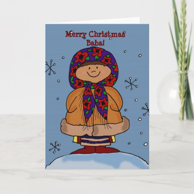 Merry Christmas Ukrainian Girl Folk Art Holiday Card (Front)