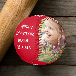 Merry Christmas Uncle Photo Red Baseball