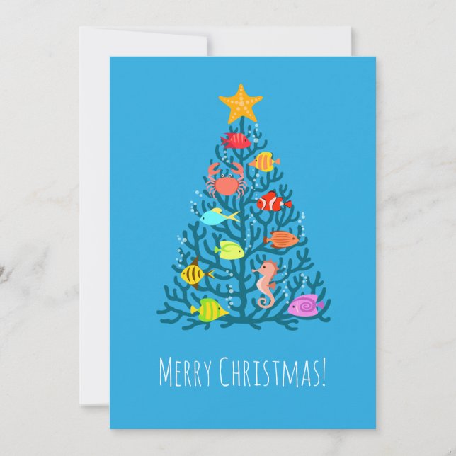 Merry Christmas Undersea Coral Tropical Fish Holiday Card (Front)