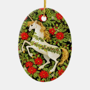 Merry Christmas Unicorn Red Green White Ceramic Tree Decoration