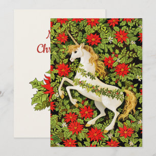 Merry Christmas Unicorn Red Green White Holiday Card