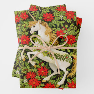 Merry Christmas Unicorn Red Green White Wrapping Paper Sheet