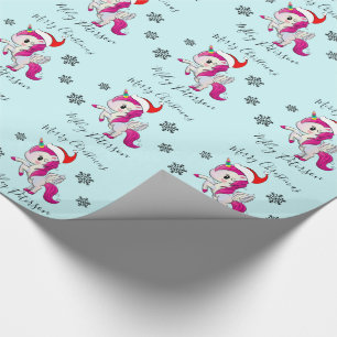 Merry Christmas unicorn & snowflakes personalised Wrapping Paper