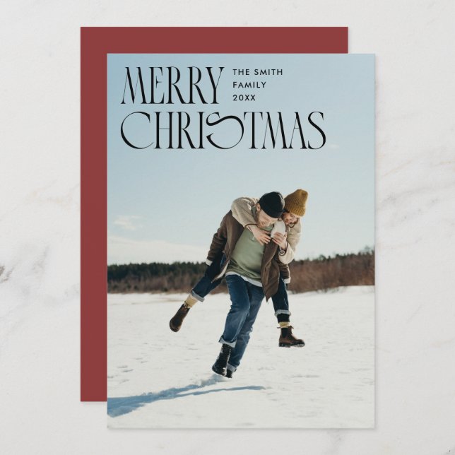 Merry Christmas Unique Typography Photo Holiday Card (Front/Back)