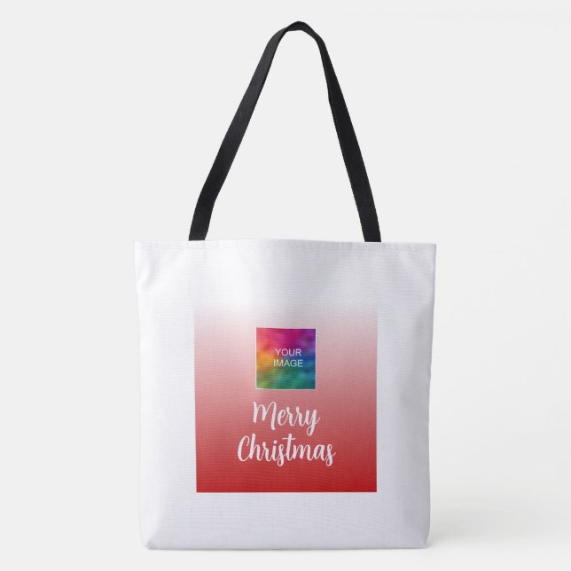 Merry Christmas Upload Your Photo Large Shoulder Tote Bag (Front)