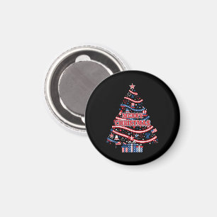 Merry Christmas USA Flag Patriotic Xmas Tree Magnet
