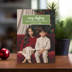 Merry Christmas - Vertical Photo Greeting on Top Holiday Card