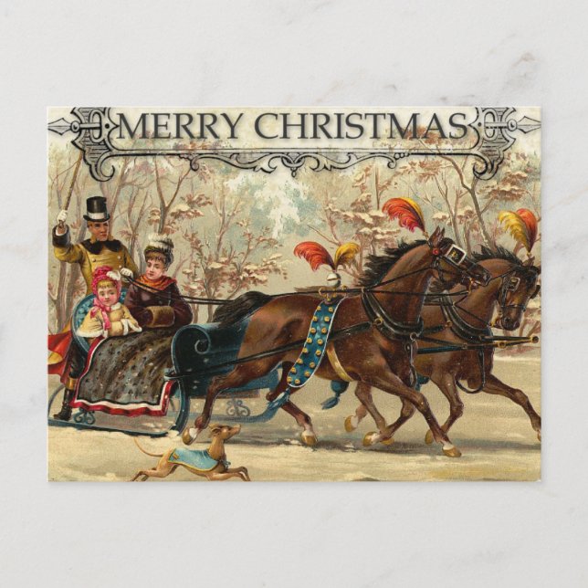Merry Christmas Victorian Family Carriage  Holiday Postcard (Front)