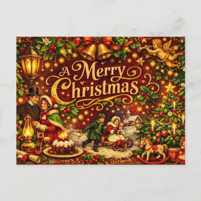 Merry Christmas Victorian Holiday  Postcard (Front)