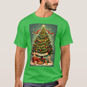 Merry Christmas Victorian Tree Three Cute Mice T-Shirt