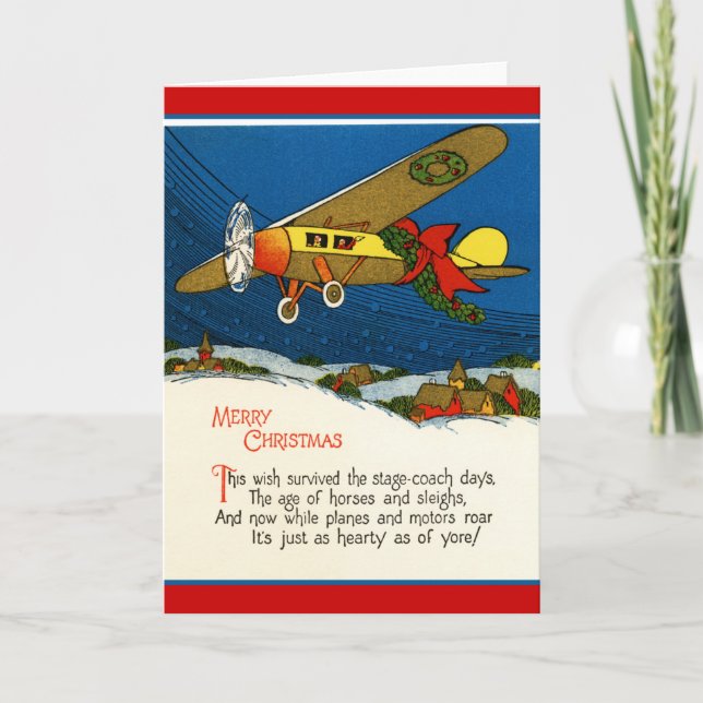 Merry Christmas Vintage Aeroplane Holiday Card (Front)