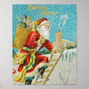 Merry Christmas vintage art holiday Poster