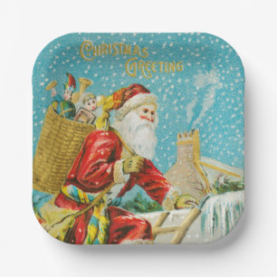 Merry Christmas vintage art Paper Plate