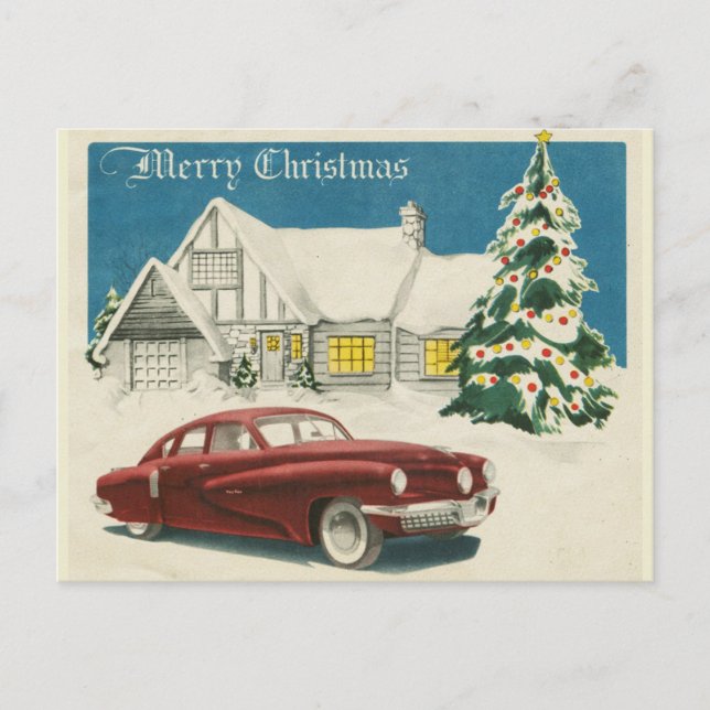 Merry Christmas Vintage Automobile Postcard (Front)