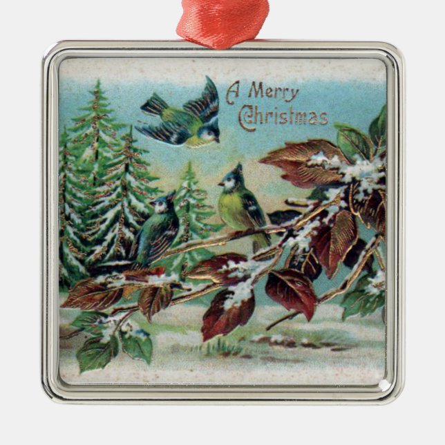 Merry Christmas Vintage Birds Ceramic Ornament (Front)