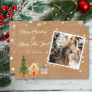 Merry Christmas Vintage Brown Family Photo  Holiday Card