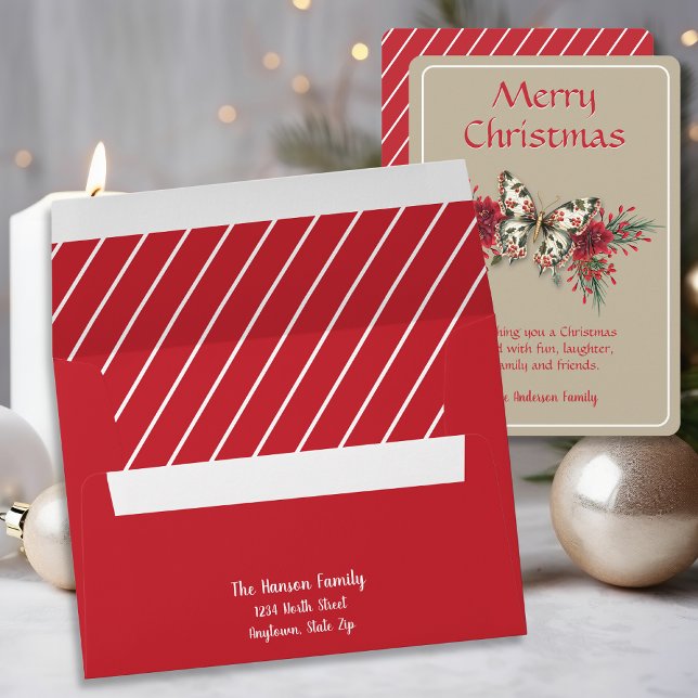 Merry Christmas Vintage Butterfly Poinsettia Envelope (Creator Uploaded)