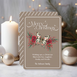 Merry Christmas Vintage Butterfly Poinsettia Holiday Card