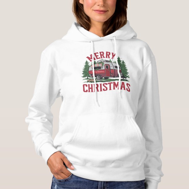Merry Christmas Vintage Camper RV Holiday Camping  Hoodie (Front)