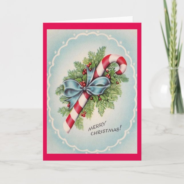 Merry Christmas Vintage Candy Cane Holiday Card (Front)