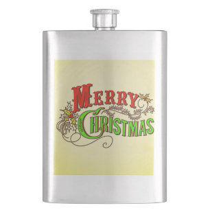 Merry Christmas Vintage Card Slogan Hip Flask