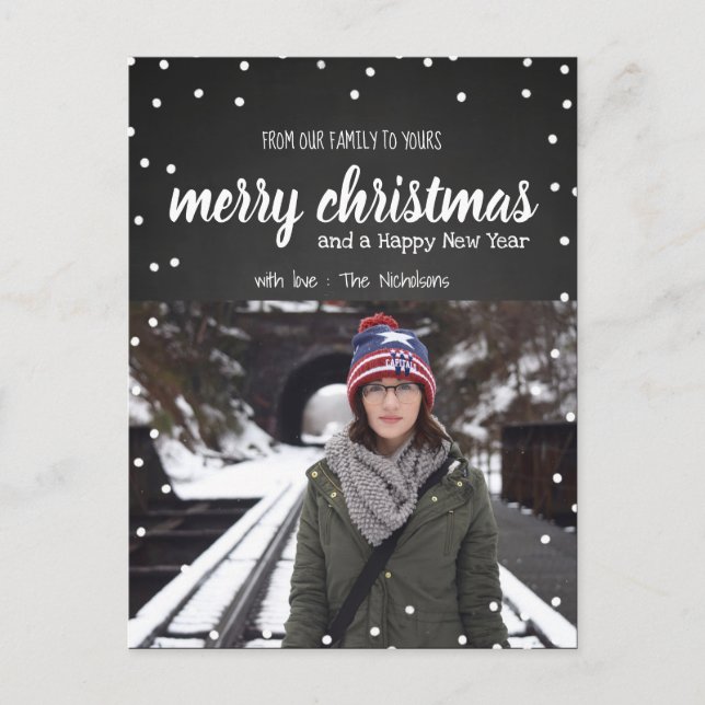 Merry Christmas Vintage Chalkboard | Photo Holiday Postcard (Front)