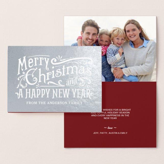 Merry Christmas Vintage Chalkboard Silver Foil Foil Card (Display)