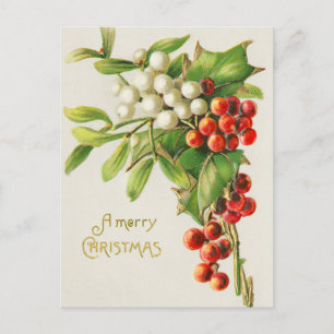 Merry christmas vintage cherry  holiday postcard