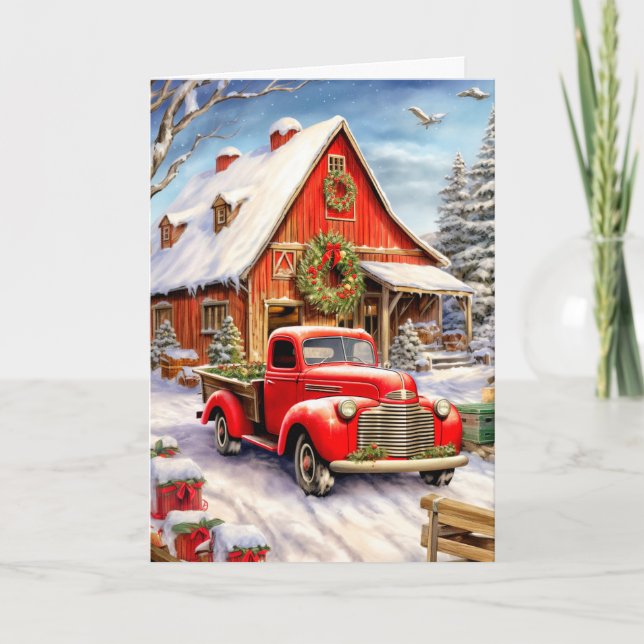 Merry Christmas Vintage Country Farmhouse Holiday Card (Front)