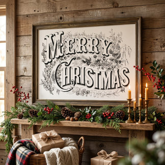 Merry Christmas, Vintage Currier & Ives (reprod) Poster