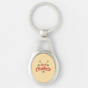 Merry Christmas Vintage Design   Red & Green Key Ring